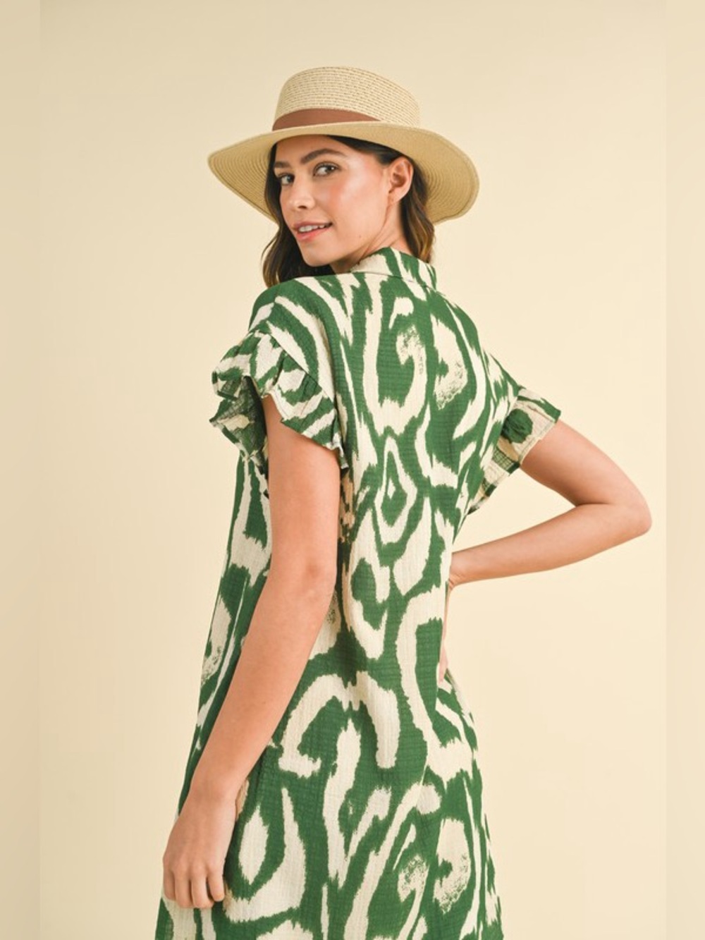 Annie Wear Abstract Printed Frill Sleeve Shirt Mini Dress - Picture 3 of 5